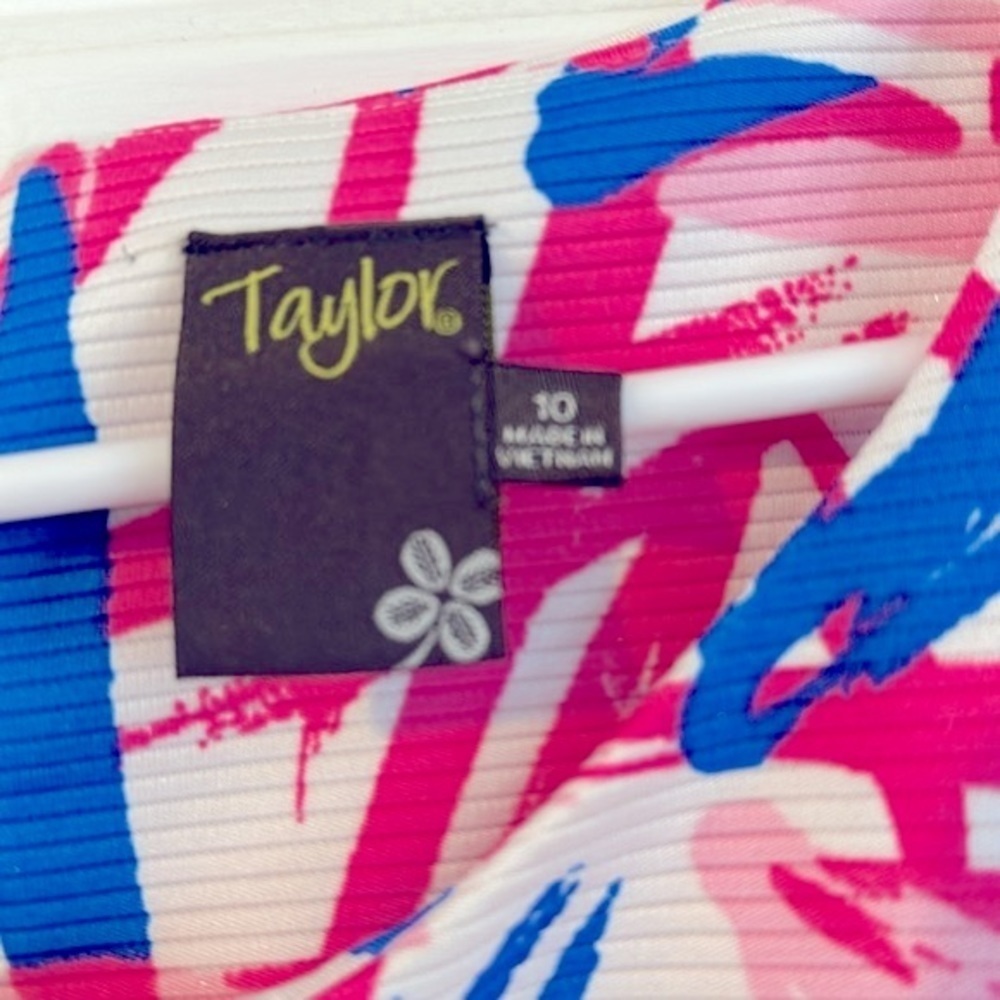 Women’s Taylor Pink Tropical Preppy Shift Crochet Print Mini Dress Size 10 - Picture 6 of 11